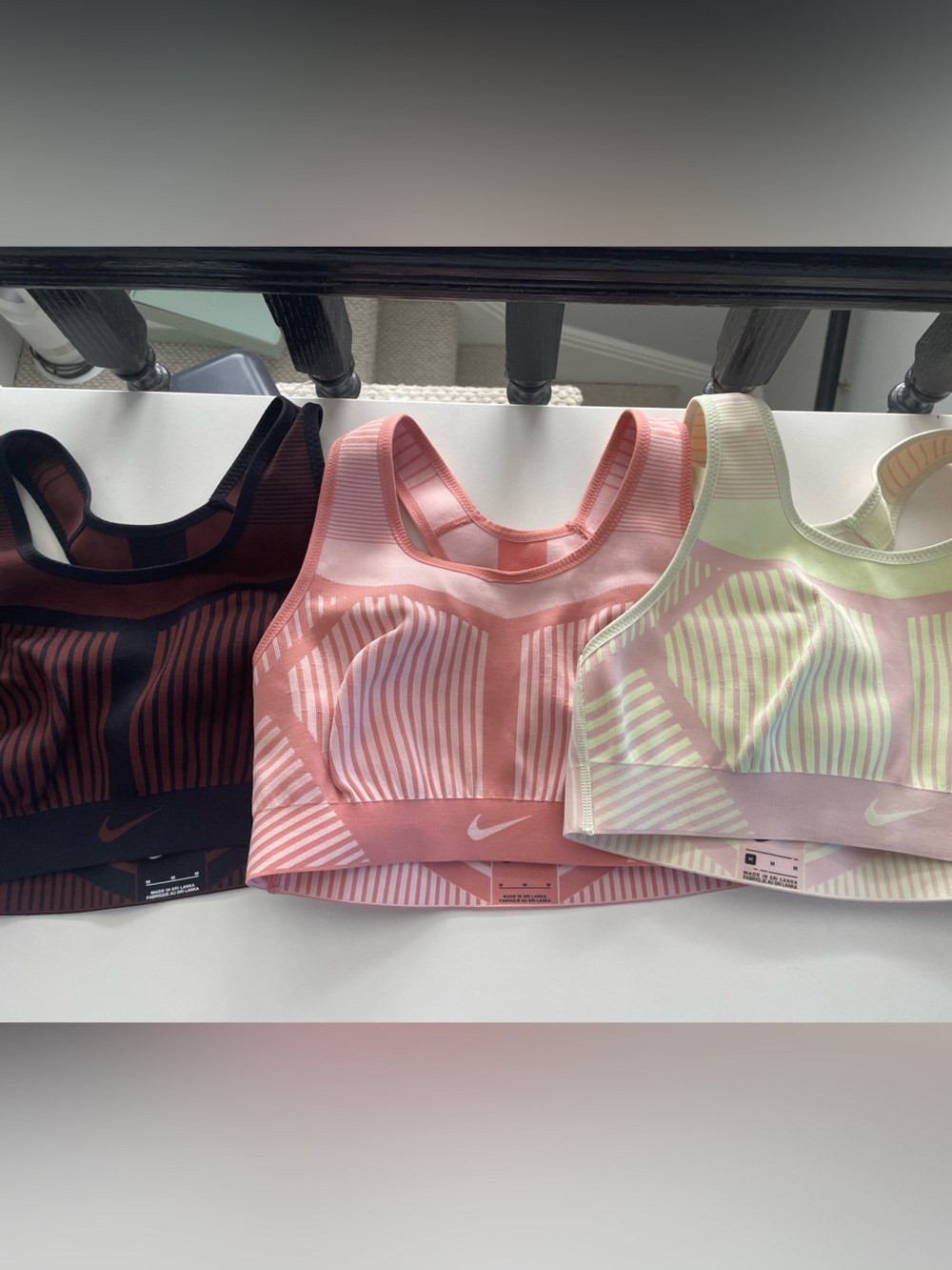 Nike Striped Seamless Fly Knit Sports Bras - Black, Coral, Mint-3pack